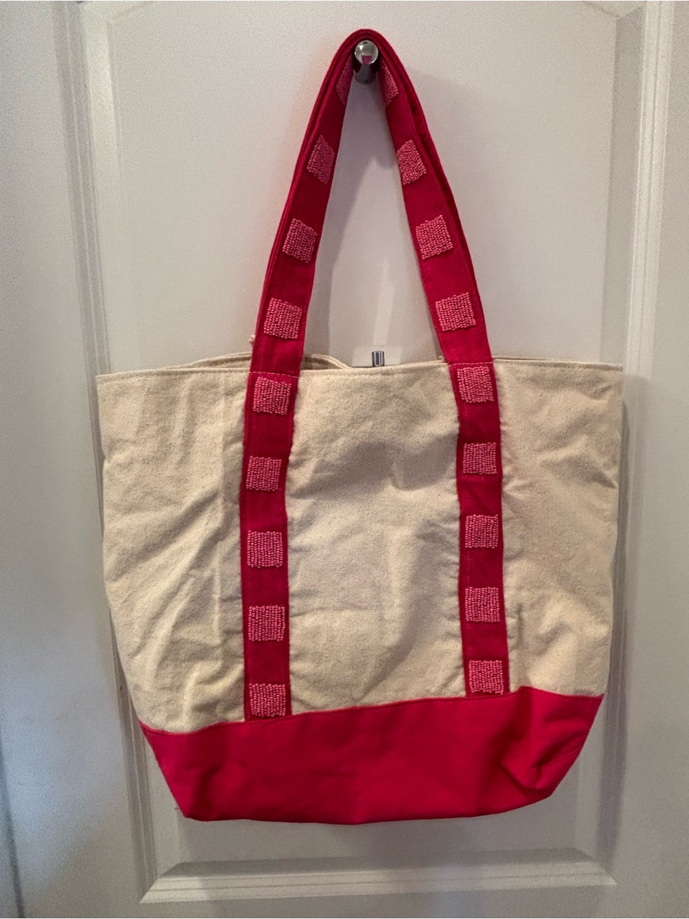 NWT Sol and Mer Pink and tan sea life beaded Canvas Tote Bag - Picture 2 of 14